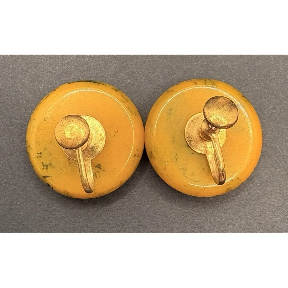 Vintage‎ Bakelite Style Marbled Butterscotch Screwback Earrings Acrylic